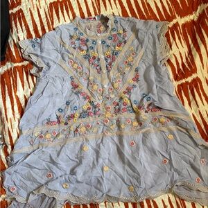 Light Blue Embroidered Tunic Top